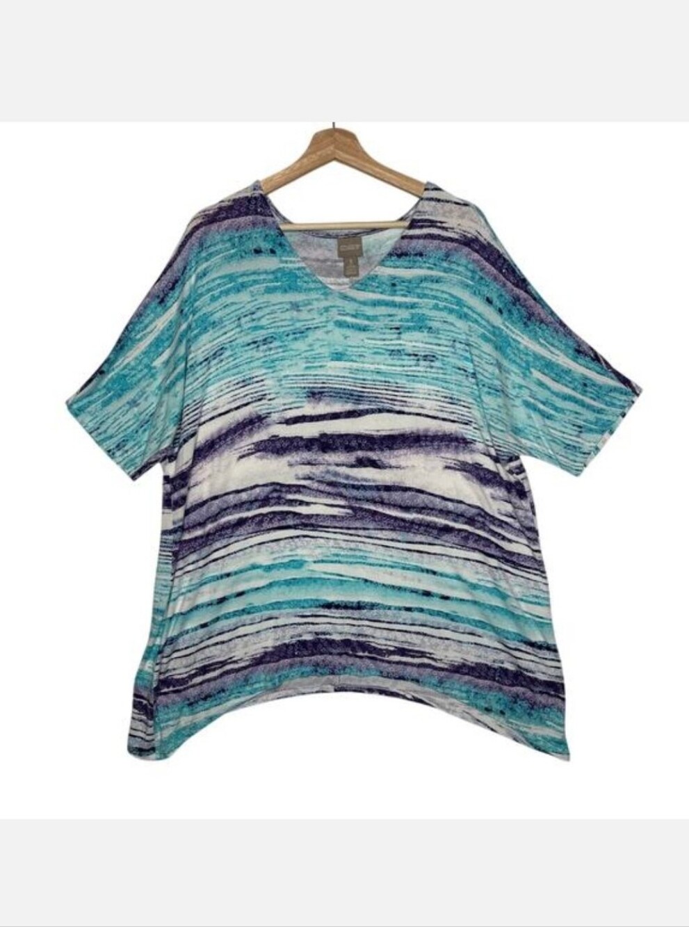 CHICO'S striped TOP short sleeve ANGLED HEM size xl CHICO'S 3